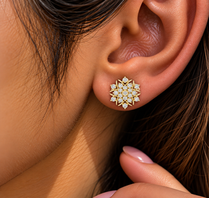 Round Cut Lab Grown Diamond 14K 18K <b>Solid</b> Gold Floral Starburst Diamond Stud 0.40Ct DEF VVS Anniversary Gift <b>Earring</b> Wholesale - Product Image 2