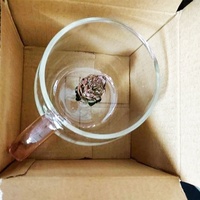 Tasses en verre borosilicate écologiques créatives avec poignée, design de fleurs de rose 3D, style européen, capacité de 400 ml, hauteur de 9 cm, personnalisables