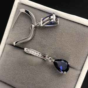 Boucles d'oreilles pendantes en saphir, argent sterling, pierre de naissance de septembre, vintage, cadeau de Noël ou de mariage pour femme - Product Image 2