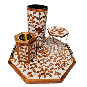 Bandeja para manualidades de madera de estilo árabe hecha a mano, quemador de incienso, jarrón con incrustaciones de hueso, caja acrílica, incrustaciones de resina, decoración pulida, juego de carteles de pared - Product Image 2