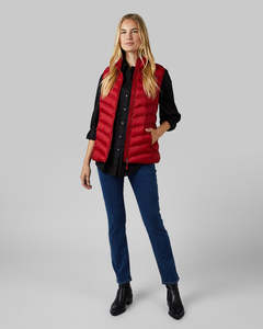 Quilted <b>Vest</b> Women Red Stand Collar Zipper Closure Windproof Polyester Wadding Winter Casual <b>Slim</b> Fit Solid Color - Product Image 1