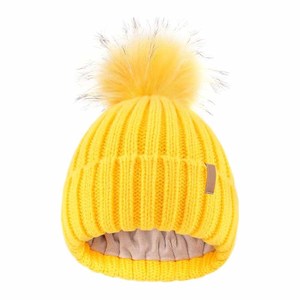 Gorros de invierno para niños, tejidos a mano en color personalizado con pompones de piel sintética para niños. - Product Image 6
