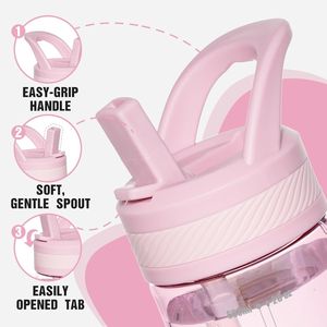Borraccia in Tritan Rosa Senza BPA con Cannuccia, Design Anti-Perdita per Casa, Scuola, Viaggi - Articolo Promozionale - Product Image 2