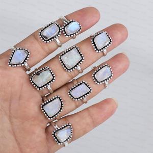 Natural Rainbow Moonstone <b>Ring</b> 925 Silver Plated Brass Handmade Vintage Boho Jewelry Wholesale Fashion <b>Statement</b> <b>Rings</b> Women - Product Image 1
