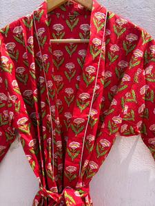 Bata de Baño Informal para Mujer, con Estampado Floral, Tejida, Cuello en V, con Cordón Ajustable, Manga 3/4, Largo hasta el Tobillo, 100% Algodón, Transpirable, para Verano - Product Image 6