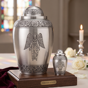 Elegant Large Engraved Aluminum Angel Design Customizable Cremation Urn Keepsake Human Ashes | Premium Memorial Funeral Urn - Product Image 2