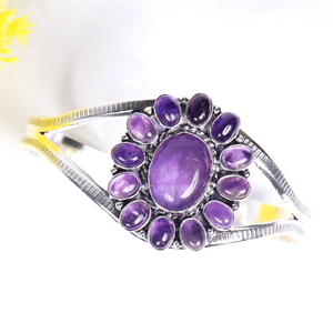 New Arrival <b>Amethyst</b> Adjustable Cuff <b>Bracelet</b> Custom Opaque Gemstone Cluster Silver Plated Fashion Jewelry for Bulk Manufacarers - Product Image 4
