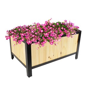 Modern Minimalist Acacia Wood Geometric <b>Planter</b> Box with Metal Feet - Wholesale - Product Image 1