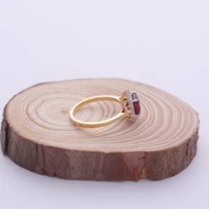 IGI Certified Cushion Cut Ruby Halo Diamond <b>Ring</b> in 18K Yellow / White & Rose Gold - Product Image 5