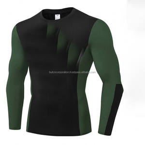 Camiseta de compresión deportiva de manga larga de Color puro para hombre, cuello personalizado, tejido elástico de punto, pantalla de seda, venta al por mayor, patrón sólido - Product Image 5