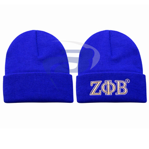 Zeta Phi Beta ZPB Sorority Winter Beanie Knitted <b>Cap</b> Royal Blue & <b>White</b> 3D Embroidered Premium Knit Winter Beanie <b>Cap</b> - Product Image 2