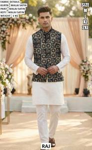 Ensemble Kurta de fête pour homme Royal Celebration Bandhani, traditionnel, long, à séchage rapide, brodé, en satin Malai - Product Image 2