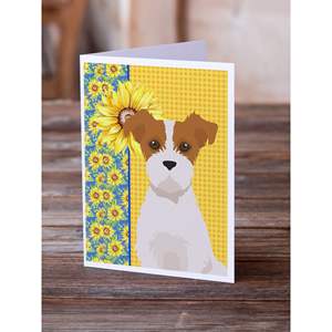 Verano girasoles marrón blanco Wirehair Jack Russell Terrier tarjetas de felicitación paquete 8 caprichosos A7 tamaño 5x7 tarjetas de nota en blanco - Product Image 2