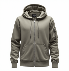 Men’s Full Face Zipper Cargo Hoodie Cotton Fleece Utility Cargo Hooded <b>Jacket</b> Multi Pocket Streetwear Zip Up Hoodie with Sleeve - Product Image 2