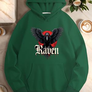 Sudadera con capucha informal de punto con estampado de cuervo con fuente gótica para mujer - Product Image 3