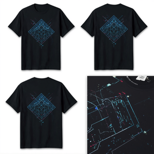 Camiseta Oversize de Diseño Futurista con Estampado de Rejilla Neón, Estilo Urbano, Color Negro, Nueva Colección en Oferta - Product Image 4