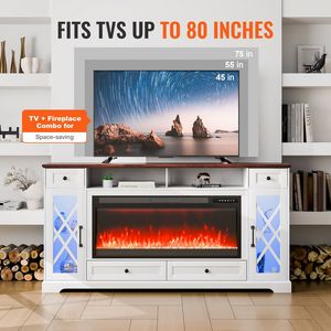 Pastoral 80\" Fireplace TV Stand Media Storage <b>Corner</b> with 42\" Fireplace Storage Drawers Cabinets <b>Console</b> <b>Table</b> 2 - Product Image 6