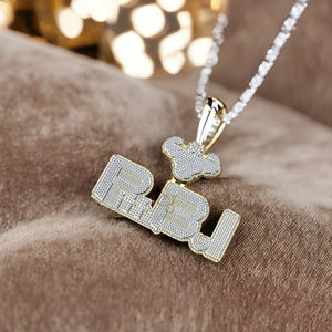 Pendentif personnalisé unisexe en argent 925 plaqué or avec diamant Moissanite, motif Pit Bull dessin animé, fermoir bling-bling, bijoux hip-hop pour rappeur - Product Image 3