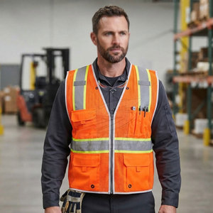 Gilet de sécurité réfléchissant en tissu maillé de qualité supérieure, imperméable, classe 2 ANSI, fermeture avant, pour agents de sécurité, personnel de construction et d'usine - Product Image 5