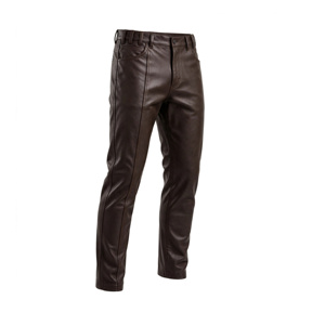 Pantalon en cuir PU marron pour homme, taille haute, coupe droite, décontracté, poids moyen, style automne, fermeture boutonnée, poches latérales - Product Image 4