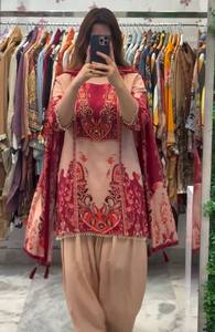 PinkCityBlocks - Salwar Kameez Tradicional Indio-Pakistaní de Tela Faux Georgette, Diseño a Mano, Elástico y Holgado para Bodas - Product Image 6