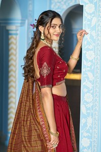 Bridal Wedding Traditional Pakistani Lehenga Choli for Women with Heavy Sequins Premium Slub Silk Quick Dry Chunni All Seasons - Product Image 3