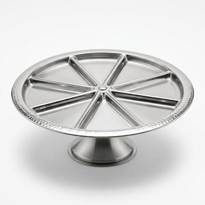 Plato de Aperitivos Hecho a Mano de Acero Inoxidable SS304, 46 cm, Ovalado, Diseño de Rayos de Espejo Satinado, Segmento Giratorio Chakri, para Decoración del Hogar y Uso en Hoteles - Product Image 1