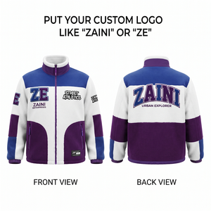Thin 320 GSM Polar Fleece Running <b>Jacket</b> White Royal Blue Purple Panels Custom Twill Applique Embossed Logo Autumn <b>Waterproof</b> - Product Image 1