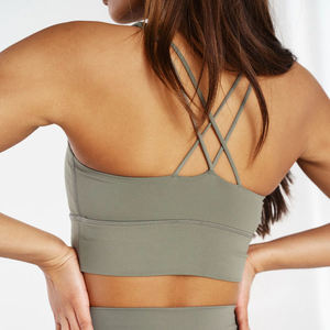 Women's Olive Green Racerback Sports Bra Scoop <b>Neck</b> Seamless Medium Support Yoga Fitness Top Solid Color Breathable Active Wear - Product Image 3