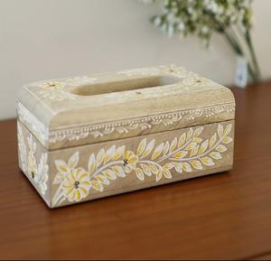 Boîte à mouchoirs en bois peinte à la main avec motif floral, porte-serviettes décoratif pour table, salon, bureau, hôtel - Product Image 1