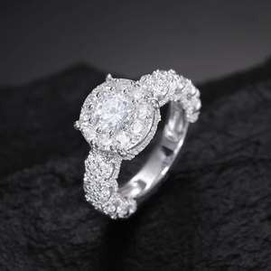 Pahal Jewels Luxury Fine Jewelry Wedding <b>Ring</b> 925 Sterling Silver VVS Moissanite Halo Engagement <b>Ring</b> for Certified Rhodium - Product Image 1