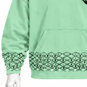 <b>Mint</b> <b>Green</b> Embroidered Border Hoodie Oversized Pullover Sweatshirt Decorative Hem Cuffs Kangaroo Pocket Casual Streetwear <b>Top</b> - Product Image 6