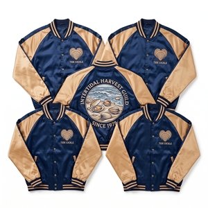 Chaqueta Bomber de Satén con Cremallera y Mangas Raglán, Diseño Gráfico de Arrecife de Coral, Bordado Trasero, Cortavientos Estilo Béisbol, Colores Teal, Crema y Coral - Product Image 3