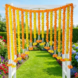 Guirnalda de Flores Artificiales de Caléndula con Cuerdas Colgantes y Borlas en Naranja y Amarillo para Decoración de Bodas, Festivales y Hogar - Product Image 2