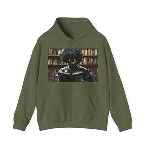 Sweat-shirt à capuche beige pour homme avec imprimé graphique de lecteur sur étagère, en coton French Terry, style décontracté automne, coupe classique - Product Image 2
