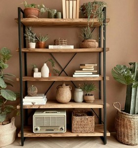 Modern <b>Wooden</b> Tiered <b>Bookcase</b> 5 Shelves Freestanding Backless Storage Rack Industrial Design Living Room Home Furniture - Product Image 1