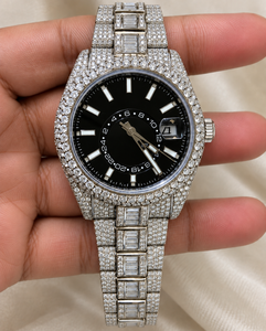 Reloj de Lujo Raj Gems con Diamantes, Resistente al Agua, Correa de Acero Inoxidable, Esfera Negra, Visualización de Fecha, Cuarzo Analógico, Unisex, Caja de 41 mm - Product Image 2
