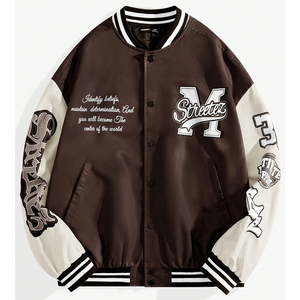Men's Letter Print Contrast Color <b>Long</b> Sleeve Street Wear Good Supplier OEM ODM Service Casual College Baseball Varsity <b>Jackets</b> - Product Image 1