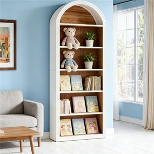 Large Storage <b>Wooden</b> Arched Bookshelf High <b>Bookcase</b> Display Rack with Great Space - Product Image 3