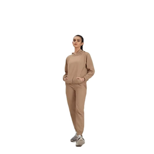 Ensemble de survêtement élégant et tendance pour femme, manches longues, en molleton de coton doux, deux pièces, sweat à capuche et pantalon de jogging, tenue décontractée d'hiver - Product Image 2