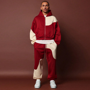 Wholesale Winter Men's <b>Hooded</b> Sweat Pant <b>Zip</b> Hoodie Set Tracksuit Regular Fit Street Wear Cotton Solid Fleece - Product Image 2
