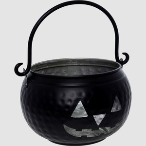 Lanterne porte-bougie citrouille d'Halloween en métal brun rustique avec visage de Jack O'Lantern noir et poignée de transport, décoration saisonnière pour la maison - Product Image 3