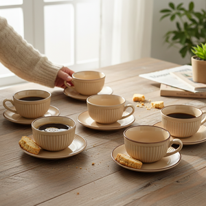 Soothe Cosy New 150ml-200ml Bone China Tea Cup Set of 6 Durable <b>PC</b> Ceramic with Turkish Design Including Saucers - Product Image 4