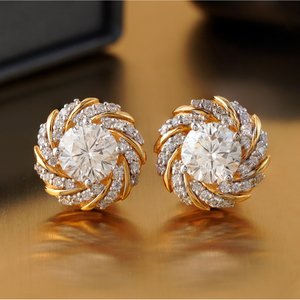 Pendientes de Aro Espiral de Oro de 14K con Halo de Diamantes Redondos Cultivados en Laboratorio de 2.72 CT, Oro Amarillo PT950, Oro Sólido - Product Image 5