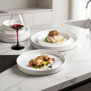 Minimalist White Porcelain Plate Concentric Rings Modern Straight-Edged Dining Plate Dishwasher Safe Eco-Friendly for Home - Product Image 5