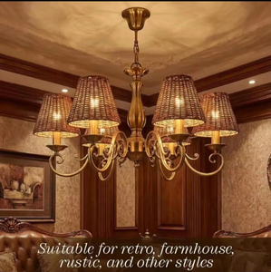 DIY Set of 6 Woven Rattan <b>Lamp</b> <b>Shades</b> Empire <b>Clip</b> <b>On</b> Chandelier Handmade Boho Lighting <b>Shade</b> Covers - Product Image 4