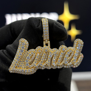 <b>Custom</b> Raised Script <b>Name</b> Pendant 925 Sterling Silver VVS Moissanite Fully Iced Hip Hop <b>Necklace</b> Gold Plated Jewelry Unisex - Product Image 1