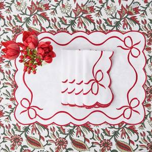 Classic Placemats Red Embroidered <b>Edges</b> for table decor Bow table linen White Napkins Dining Table Placemat Cottage - Product Image 2