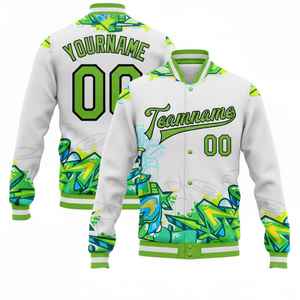 Blouson universitaire personnalisé avec nom et numéro, imprimé graffiti vert et blanc, pour homme, décontracté, col rabattu, impression par sublimation - Product Image 6