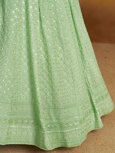 Pista Green Embroidered Georgette Lehenga Choli with Dupatta Wedding <b>Dress</b> Festive Indian Outfit - Product Image 4